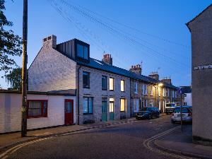 Dusk at Argyle St and the Cambridge town house new build